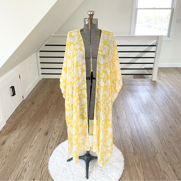 NWT LC Lauren Conrad yellow white floral bohemian tropical kimono beach coverup - Picture 4 of 11